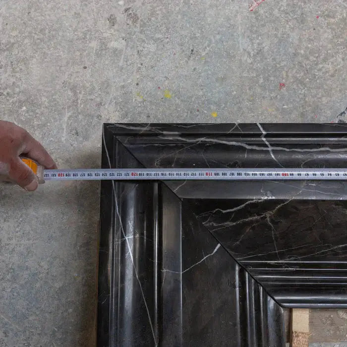 Black Marble Fireplace Mantel Hand Carved with White Veining - Polished 49 x 69 Inch by GobekDesign