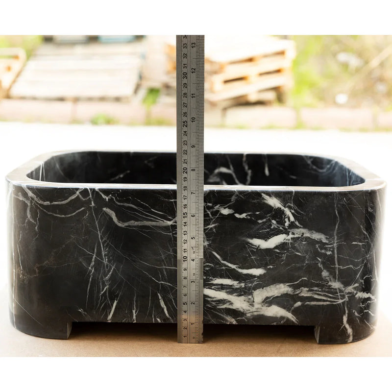 Toros Black Marble Rectangular Wall-mount Bathroom Sink (W)12" (L)18" (H)7" by GobekDesign