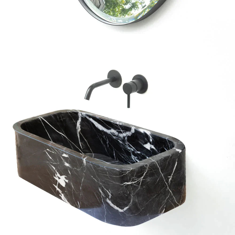 Toros Black Marble Rectangular Wall-mount Bathroom Sink (W)12" (L)18" (H)7" by GobekDesign