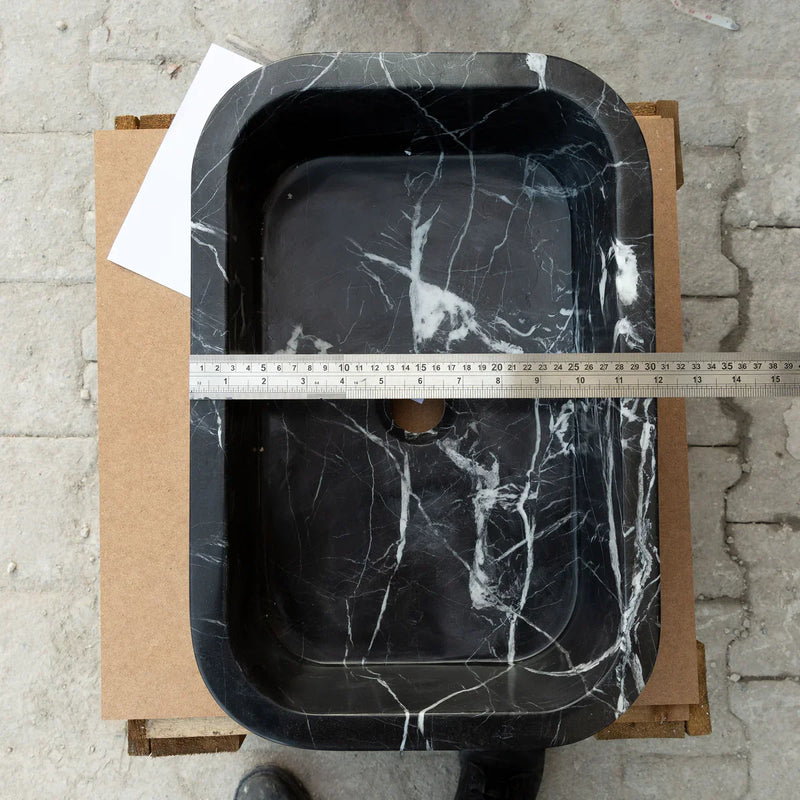 Toros Black Marble Rectangular Wall-mount Bathroom Sink (W)12" (L)18" (H)7" by GobekDesign