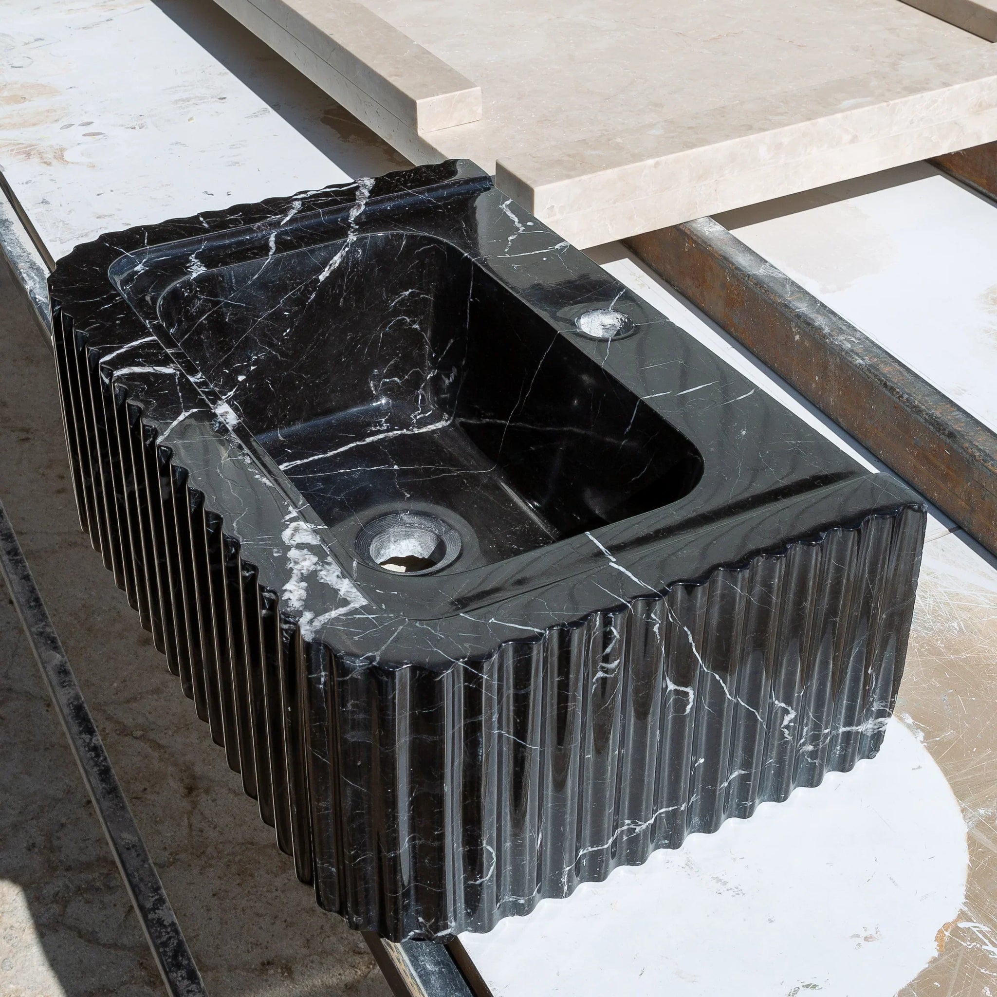 Toros Black Marble Rectangular Wall-mount Polished Sink (W)12" (L)19" (H)7" by GobekDesign