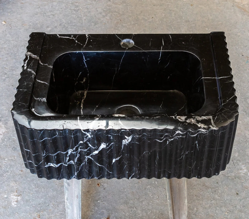 Toros Black Marble Rectangular Wall-mount Polished Sink (W)12" (L)19" (H)7" by GobekDesign