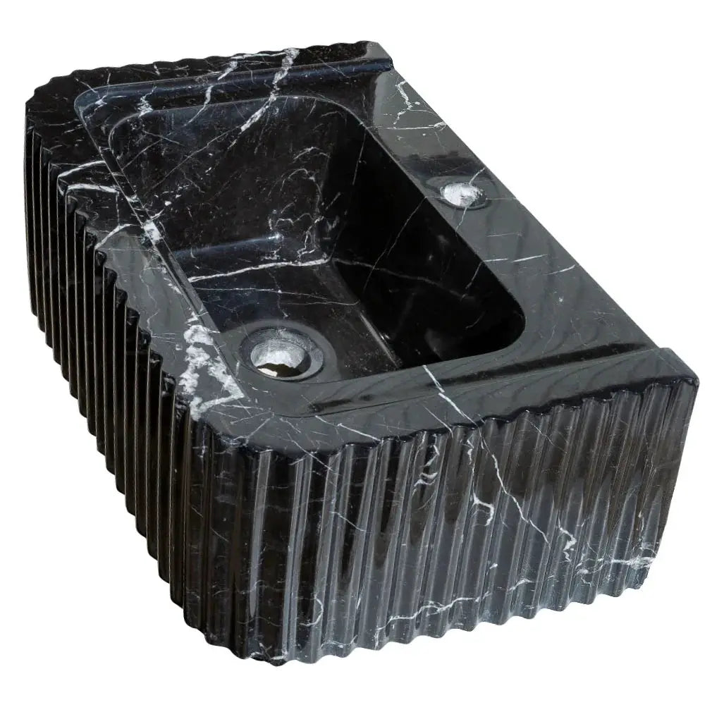 Black Marble Handcrafted Rectangular Sink - Wall-Mount Polished 12x19x7 by GobekDesign