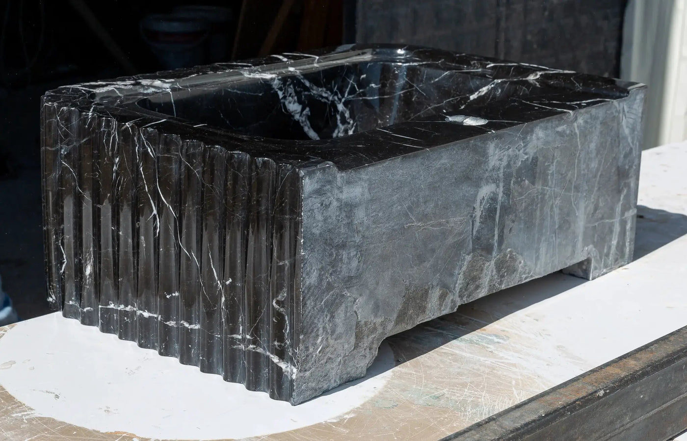 Black Marble Handcrafted Rectangular Sink - Wall-Mount Polished 12x19x7 by GobekDesign