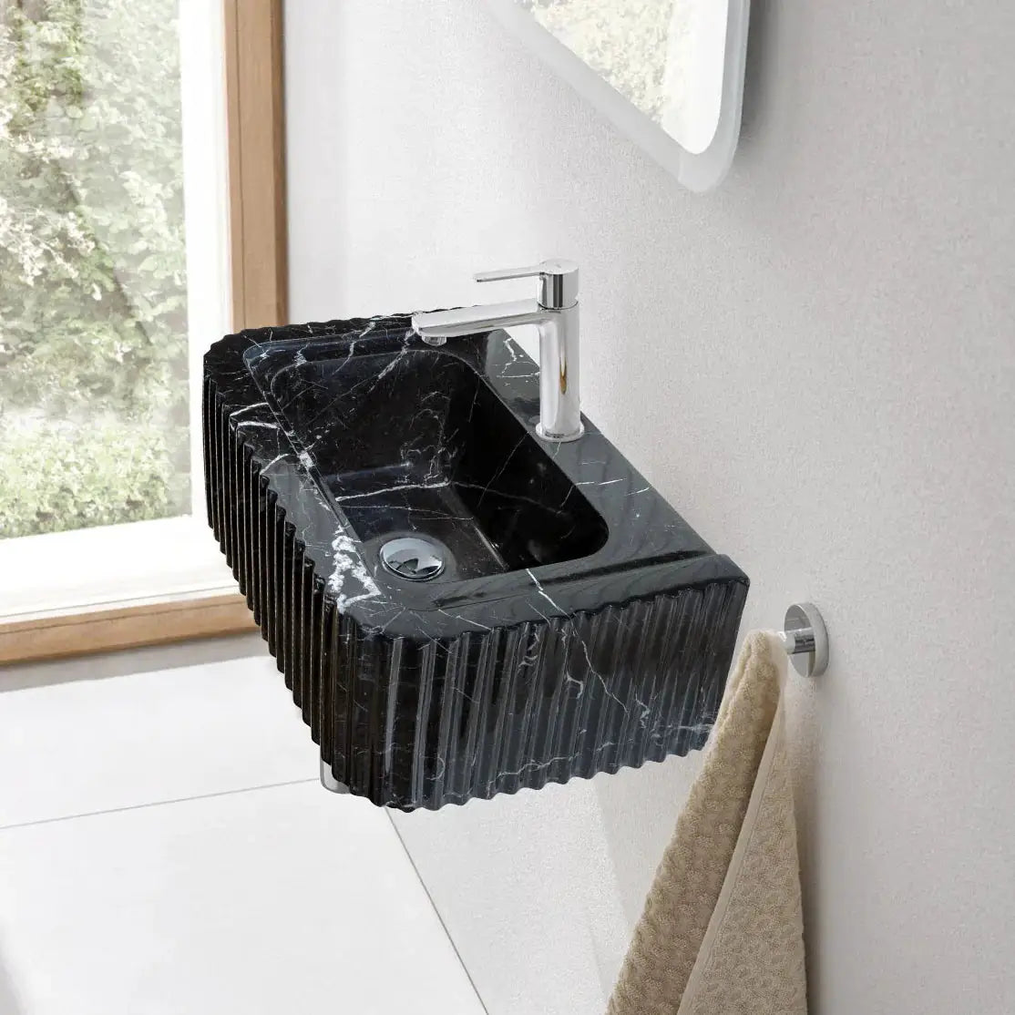 Black Marble Handcrafted Rectangular Sink - Wall-Mount Polished 12x19x7 by GobekDesign