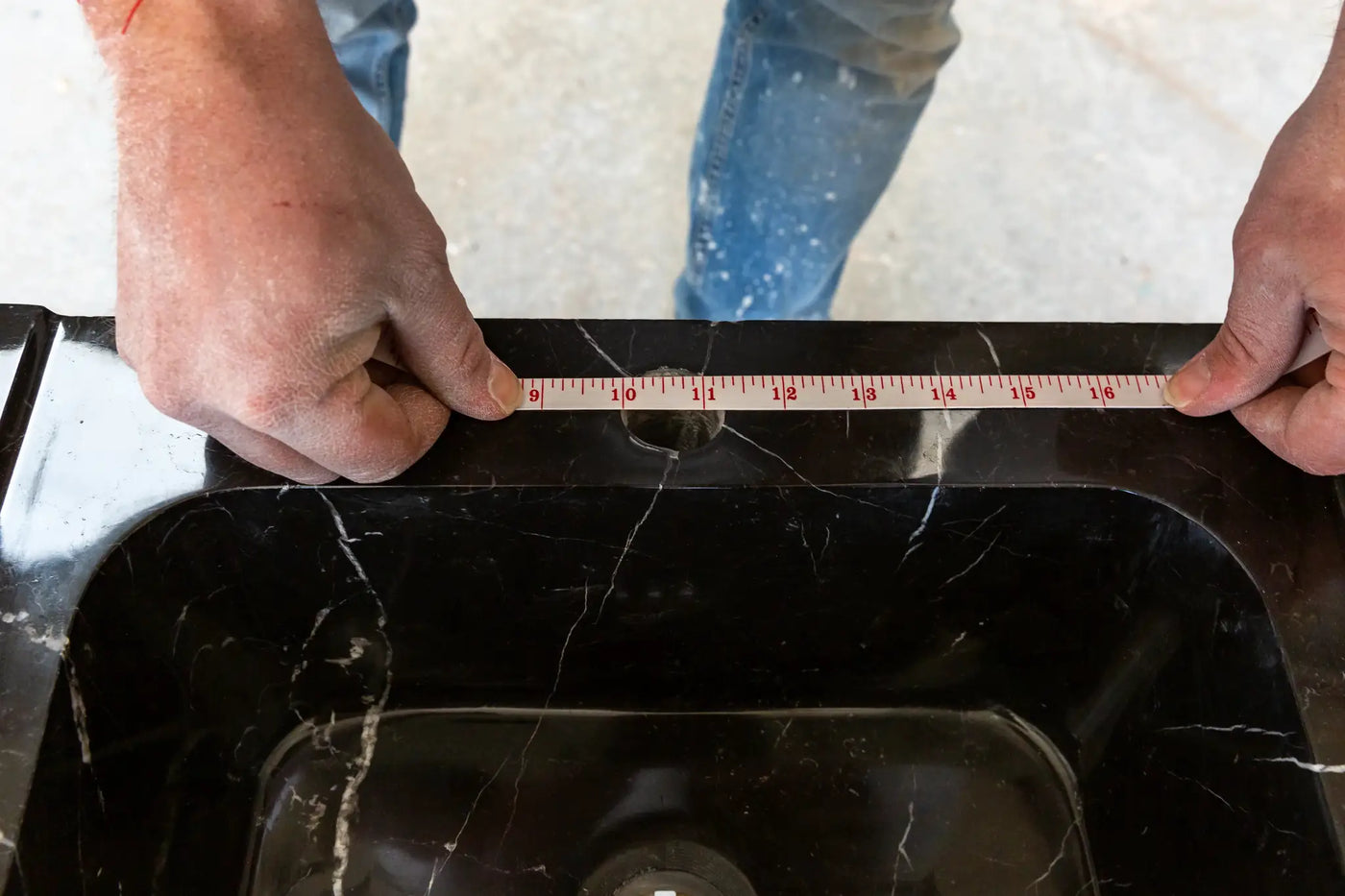 Black Marble Handcrafted Rectangular Sink - Wall-Mount Polished 12x19x7 by GobekDesign