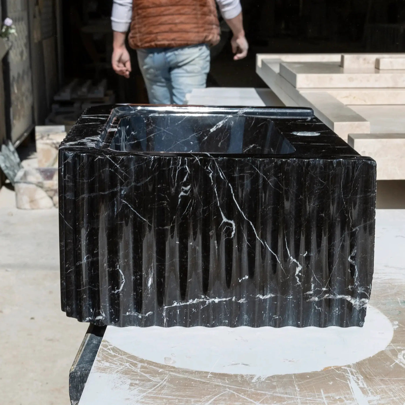 Black Marble Handcrafted Rectangular Sink - Wall-Mount Polished 12x19x7 by GobekDesign