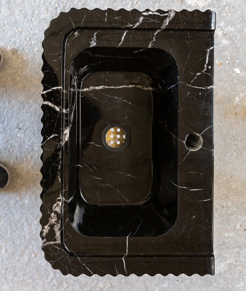 Toros Black Marble Rectangular Wall-mount Polished Sink (W)12" (L)19" (H)7" by GobekDesign