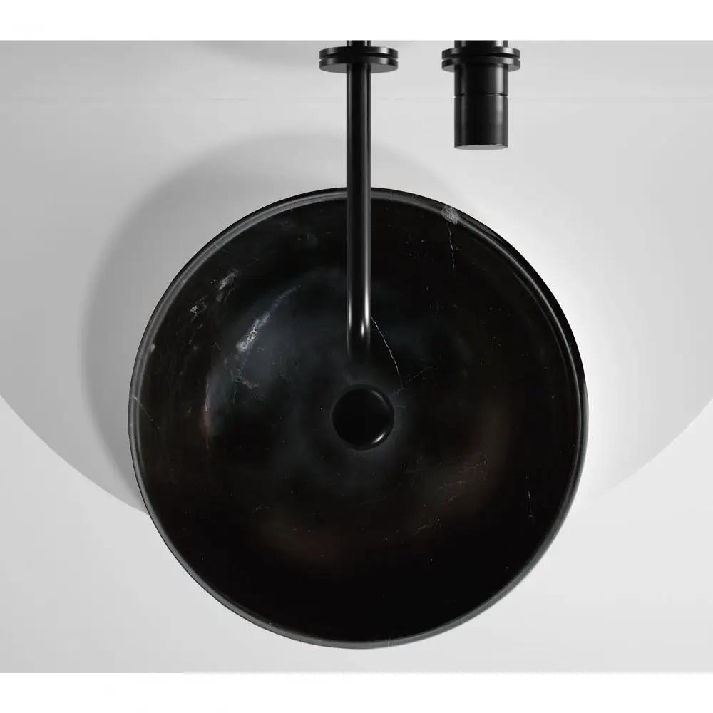 Black Natural Stone Marble Vessel Sink Semi-Polished 16x6 Inches by GobekDesign