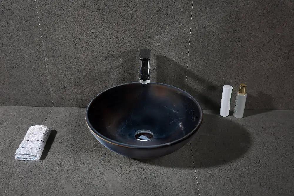 Black Natural Stone Marble Vessel Sink Semi-Polished 16x6 Inches by GobekDesign