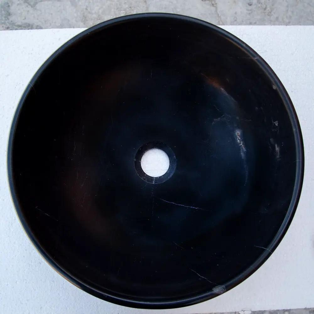 Black Natural Stone Marble Vessel Sink Semi-Polished 16x6 Inches by GobekDesign