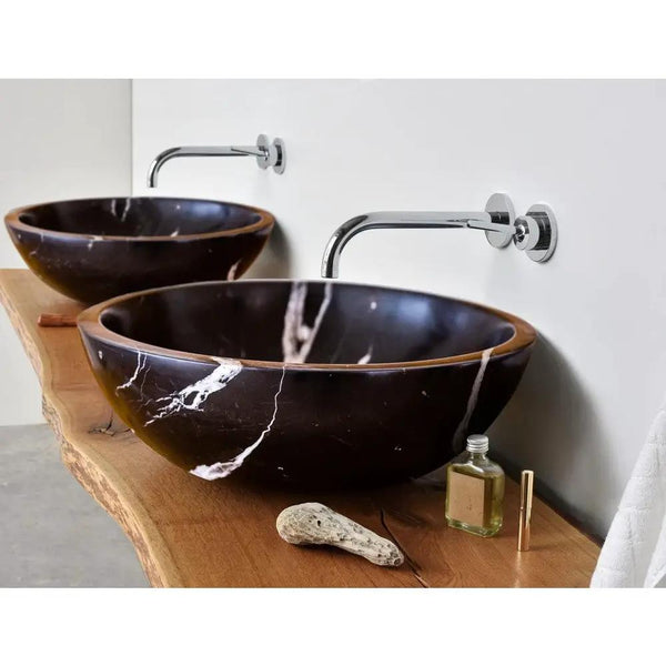 Black Marble Polished Vessel Sink - Natural Stone Toros Round 16 Diameter 6 Inch