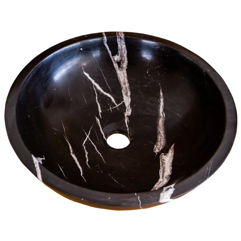 Natural Stone Toros Black Marble Vessel Sink Bowl Polished (D)16" (H)6" by GobekDesign
