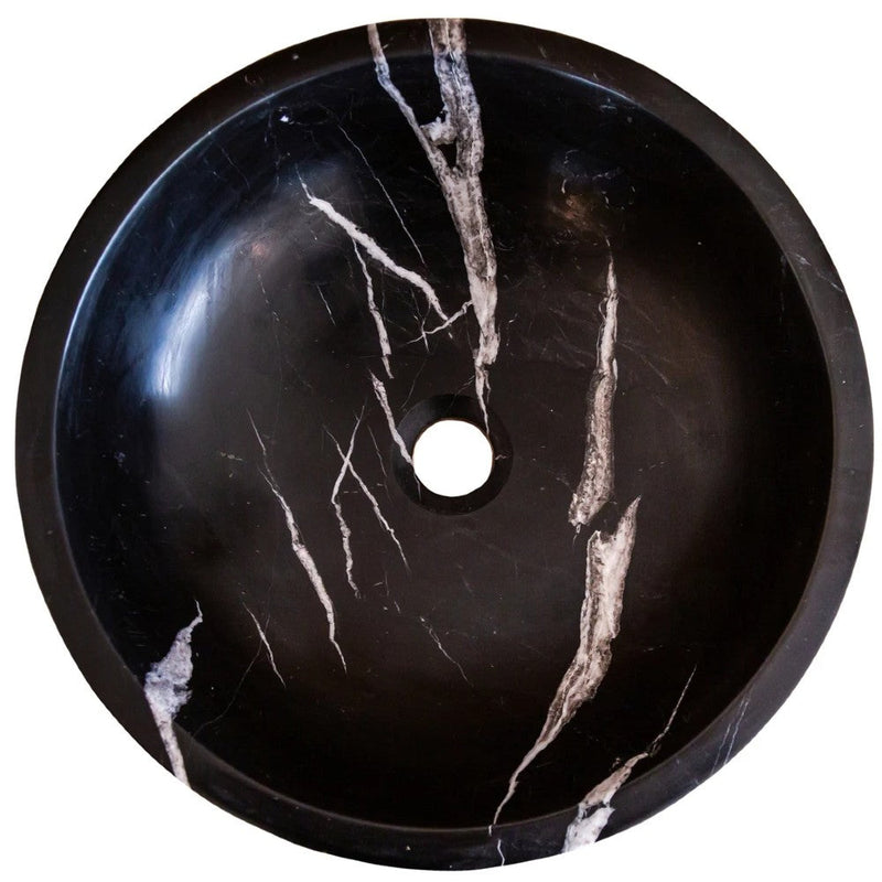 Natural Stone Toros Black Marble Vessel Sink Bowl Polished (D)16" (H)6" by GobekDesign
