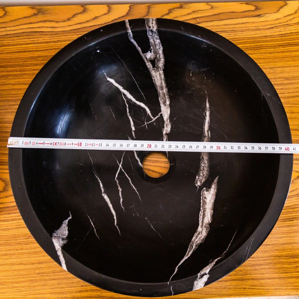 Natural Stone Toros Black Marble Vessel Sink Bowl Polished (D)16" (H)6" by GobekDesign