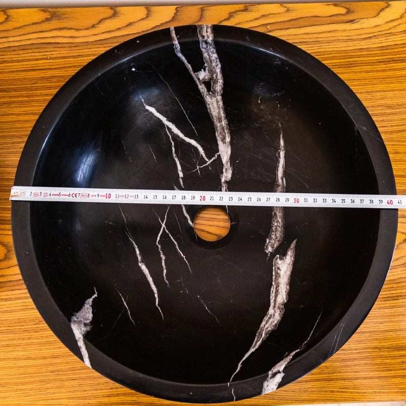 Natural Stone Toros Black Marble Vessel Sink Bowl Polished (D)16" (H)6" by GobekDesign