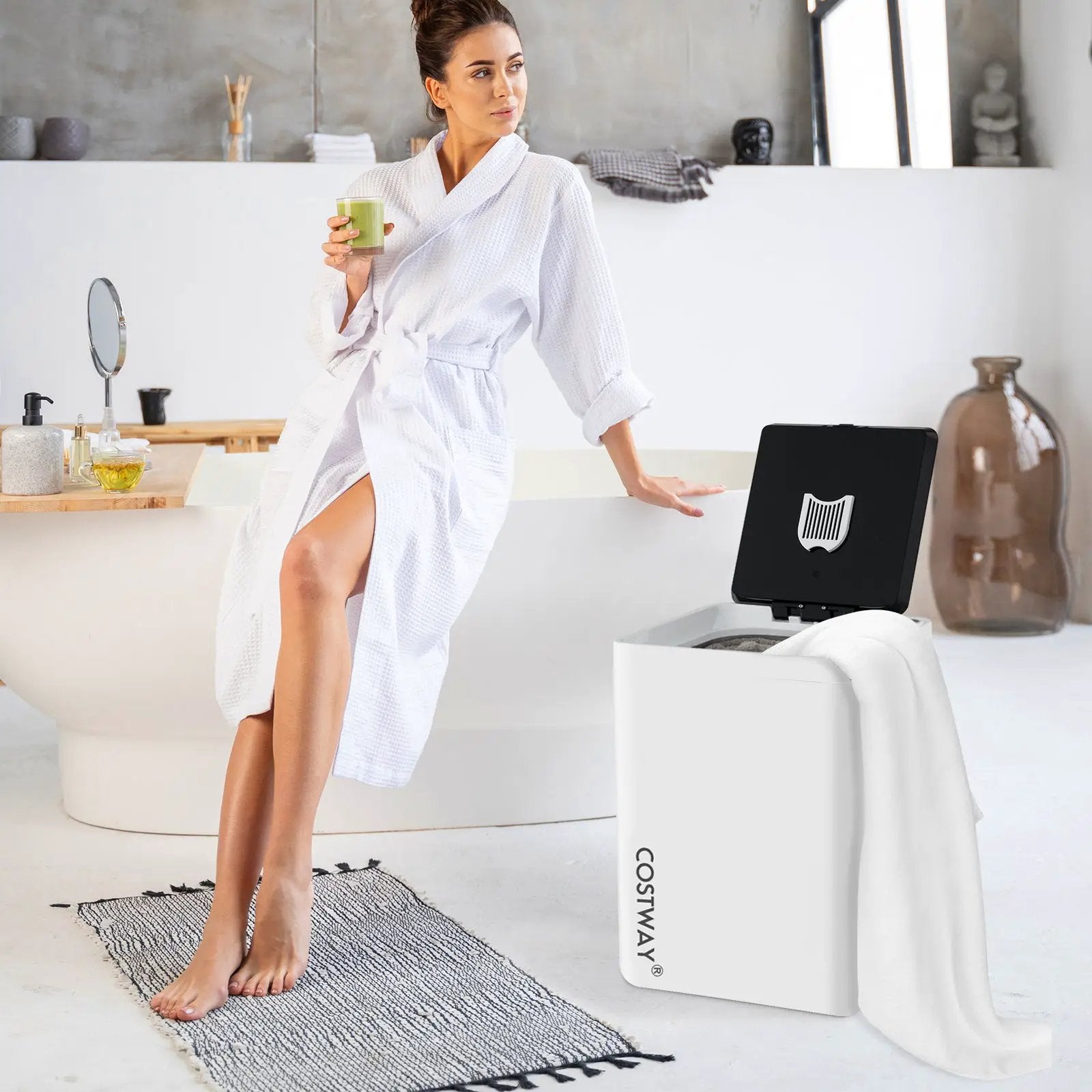 23L Large Towel Warmer Bucket with Timer and Overheat Protection-White by DirectDeals