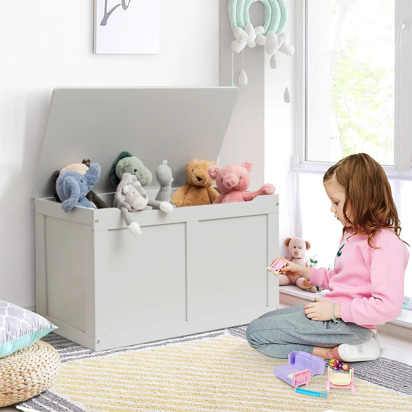 Safety Hinge Wooden Chest Organizer Toy Storage Box by DirectDeals
