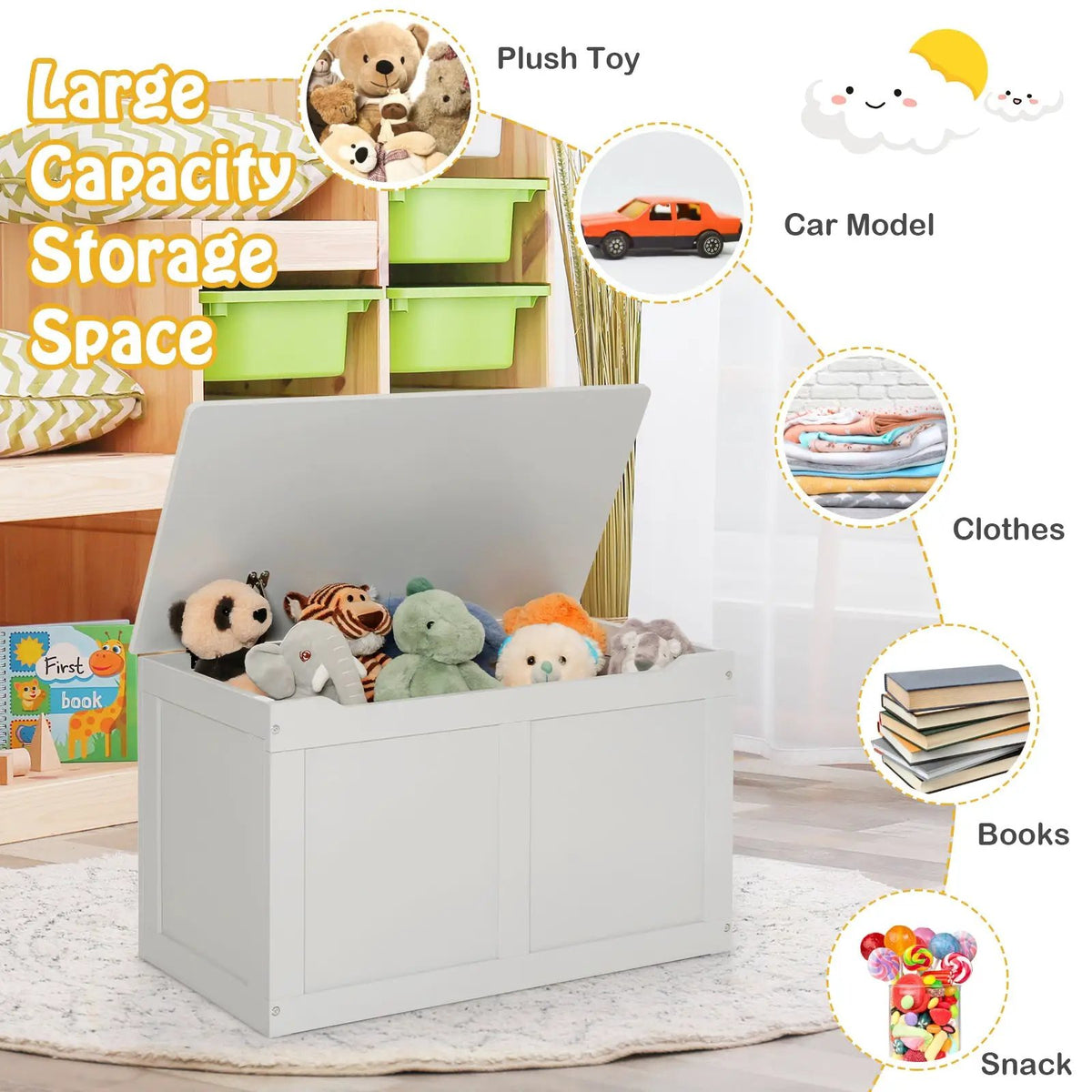 Safety Hinge Wooden Chest Organizer Toy Storage Box by DirectDeals