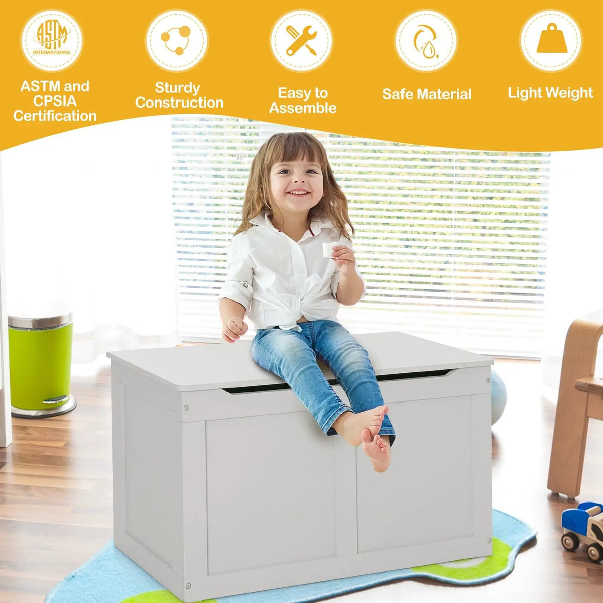 Safety Hinge Wooden Chest Organizer Toy Storage Box by DirectDeals