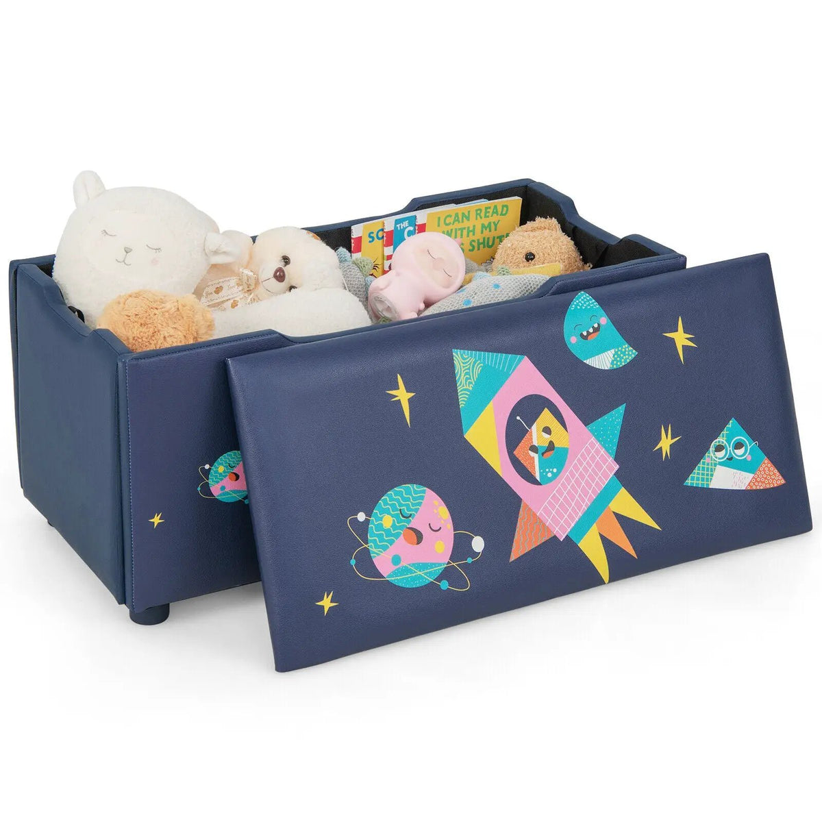Kids Wooden Upholstered Toy Storage Box with Removable Lid-Navy by DirectDeals
