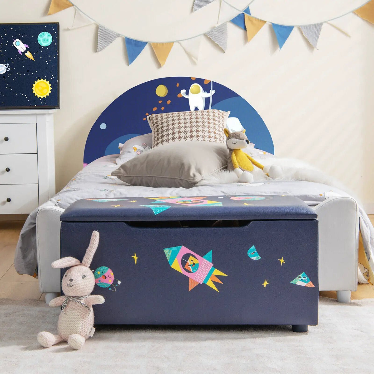 Kids Wooden Upholstered Toy Storage Box with Removable Lid-Navy by DirectDeals