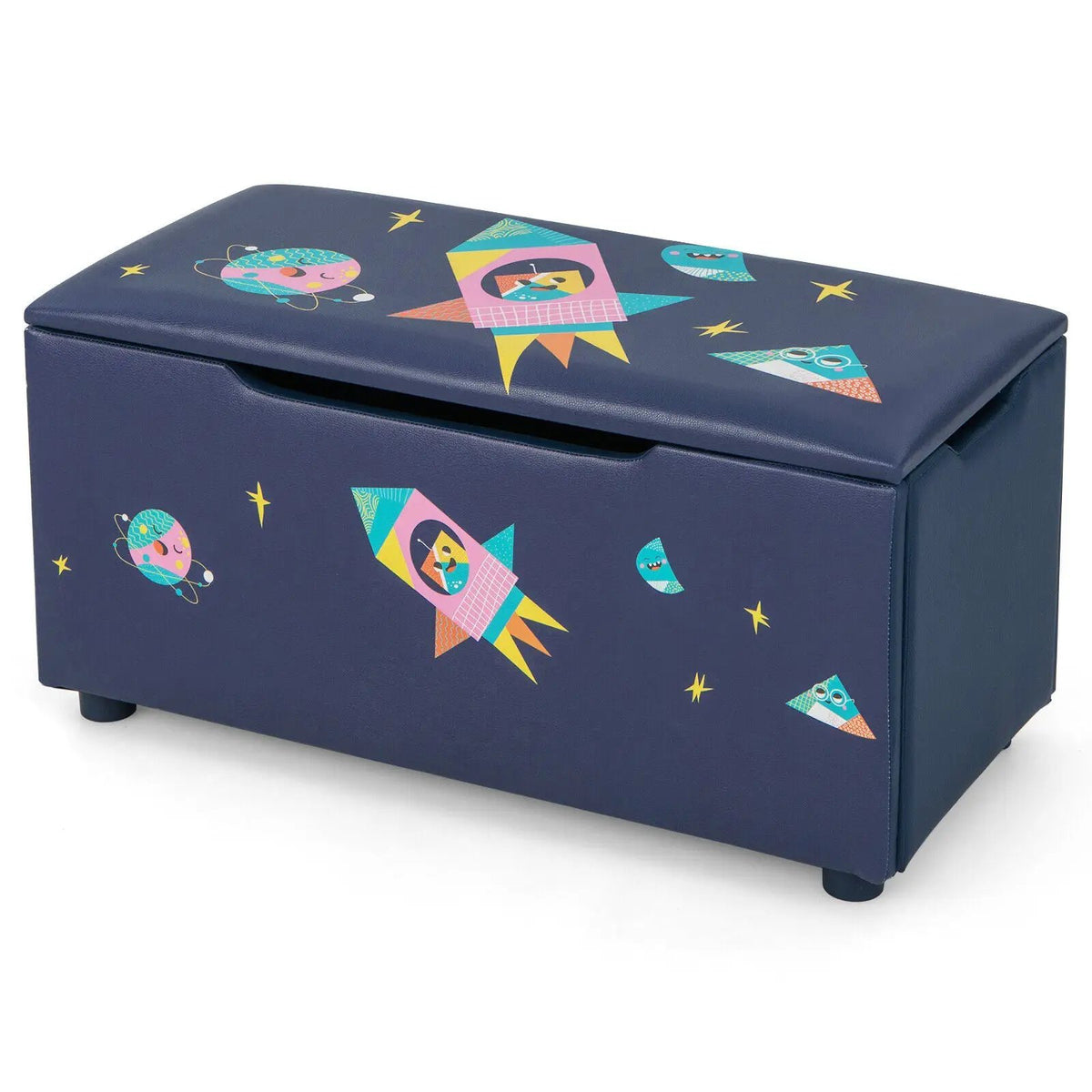 Kids Wooden Upholstered Toy Storage Box with Removable Lid-Navy by DirectDeals