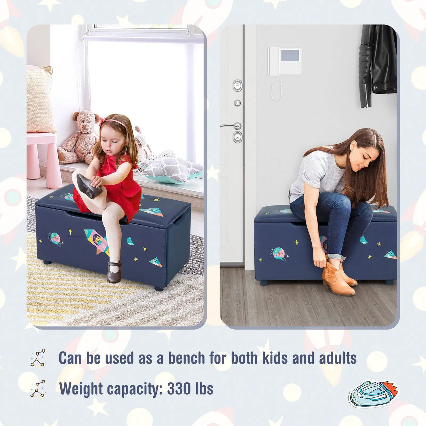 Kids Wooden Upholstered Toy Storage Box with Removable Lid-Navy by DirectDeals