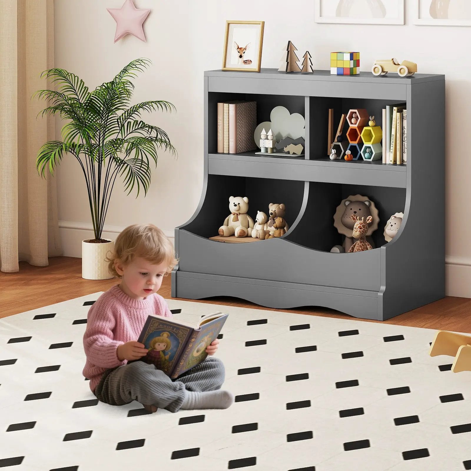 Toy Storage Organizer 4-Cubby Kids Bookcase for Toys and Books by DirectDeals