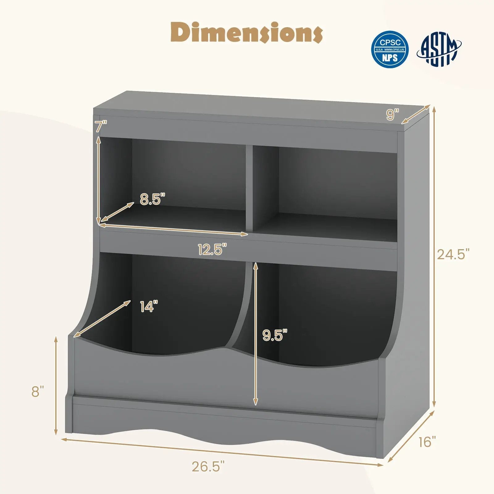 Toy Storage Organizer 4-Cubby Kids Bookcase for Toys and Books by DirectDeals