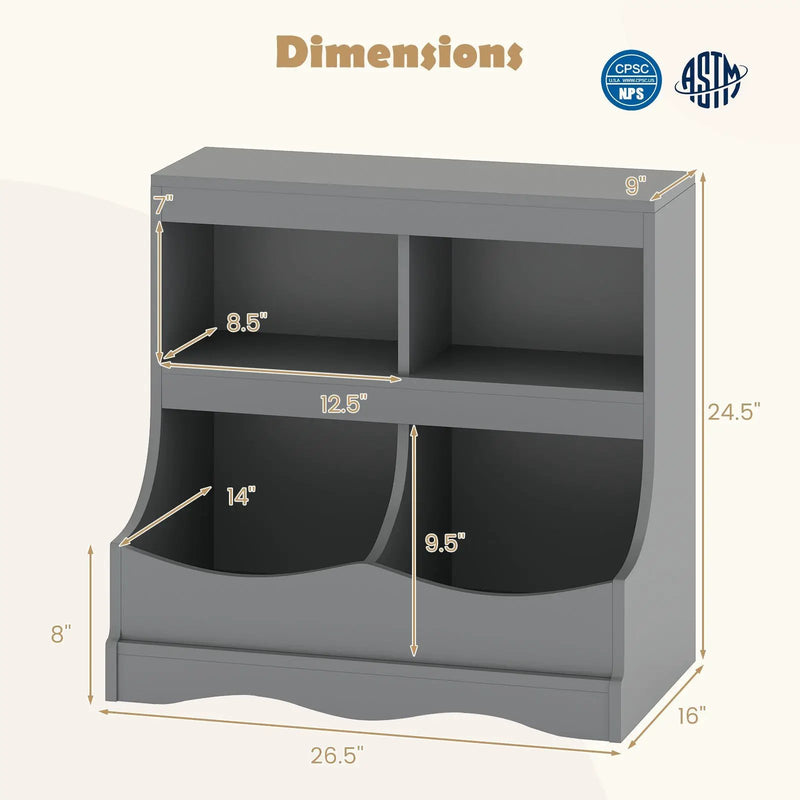 Toy Storage Organizer 4-Cubby Kids Bookcase for Toys and Books by DirectDeals
