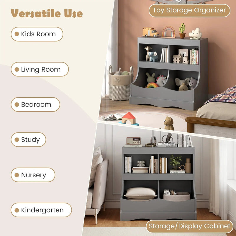 Toy Storage Organizer 4-Cubby Kids Bookcase for Toys and Books by DirectDeals