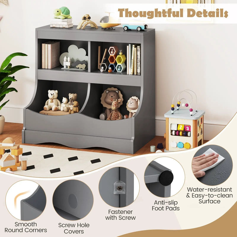 Toy Storage Organizer 4-Cubby Kids Bookcase for Toys and Books by DirectDeals