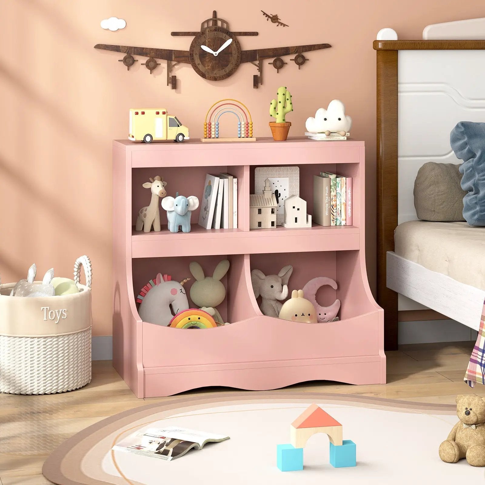 Toy Storage Organizer 4-Cubby Kids Bookcase for Toys and Books by DirectDeals