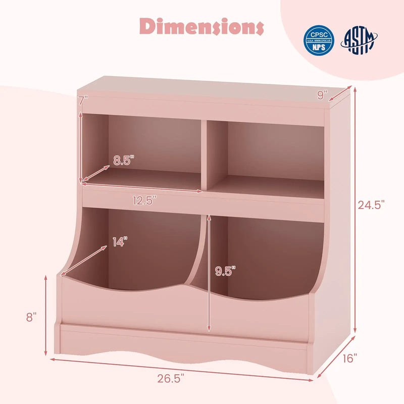 Toy Storage Organizer 4-Cubby Kids Bookcase for Toys and Books by DirectDeals