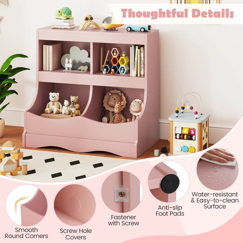 Toy Storage Organizer 4-Cubby Kids Bookcase for Toys and Books by DirectDeals