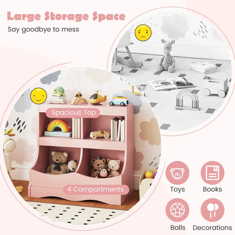 Toy Storage Organizer 4-Cubby Kids Bookcase for Toys and Books by DirectDeals