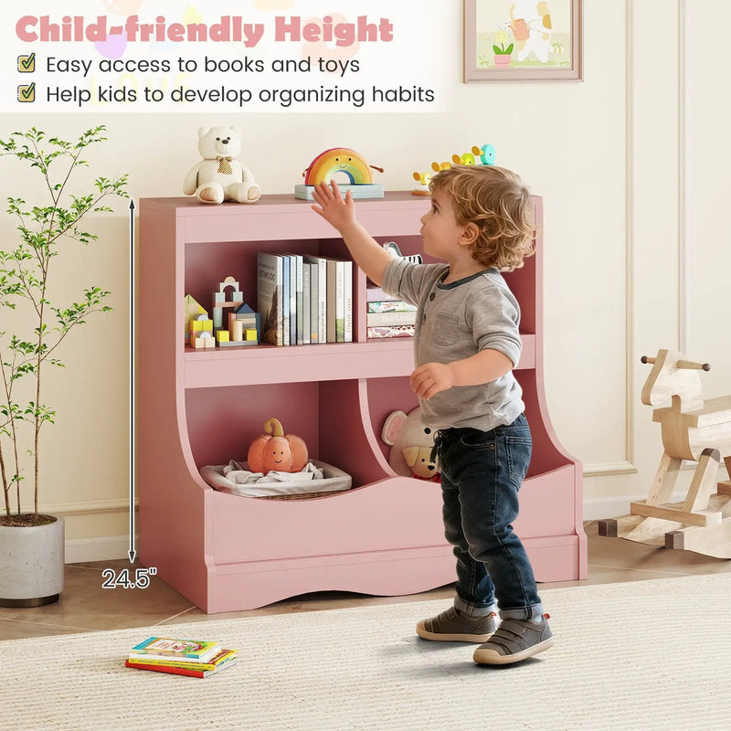 Toy Storage Organizer 4-Cubby Kids Bookcase for Toys and Books by DirectDeals