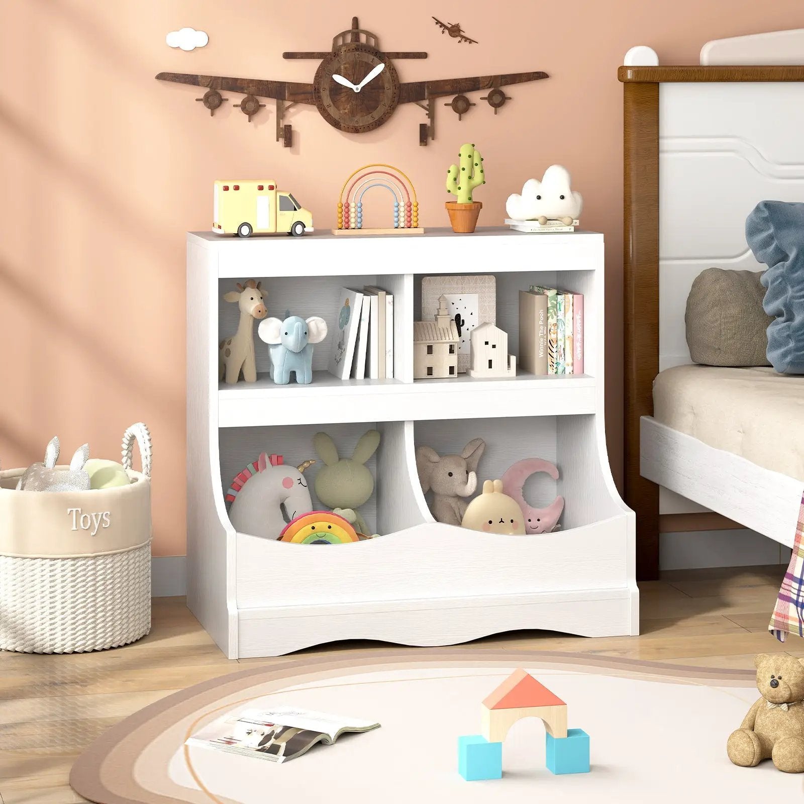 Toy Storage Organizer 4-Cubby Kids Bookcase for Toys and Books by DirectDeals