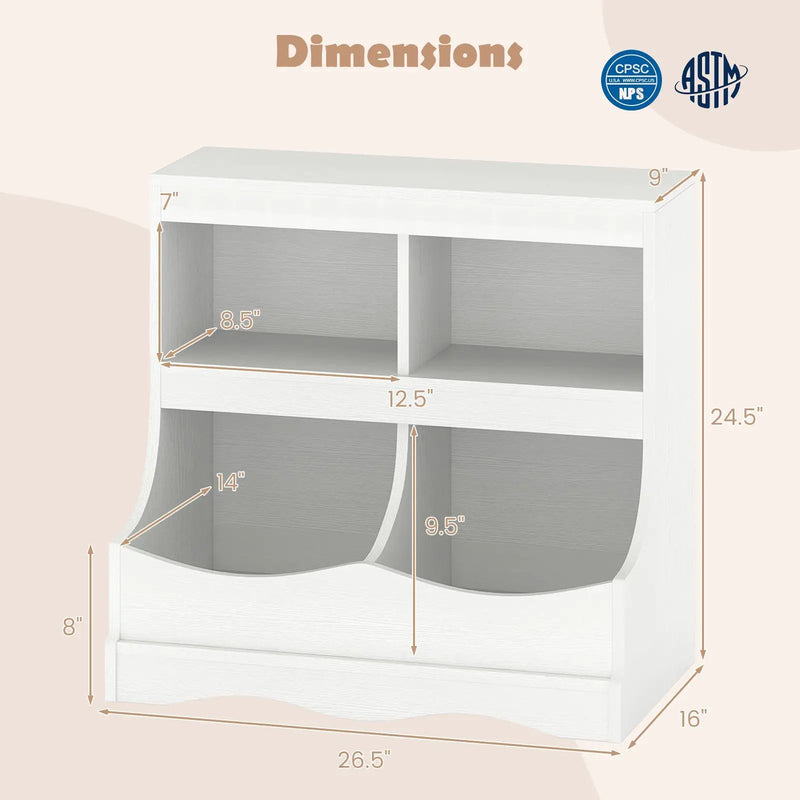 Toy Storage Organizer 4-Cubby Kids Bookcase for Toys and Books by DirectDeals