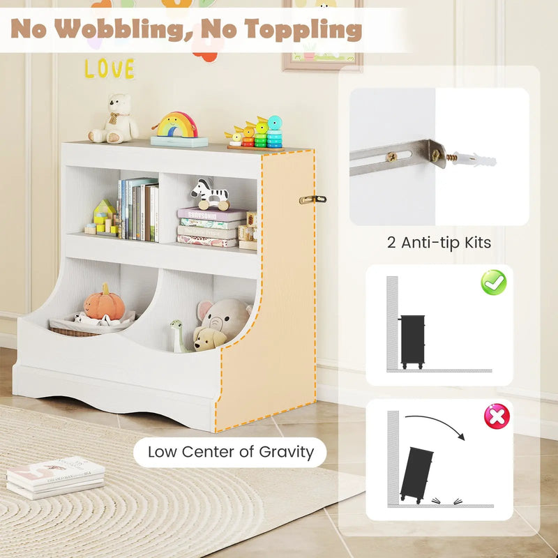 Toy Storage Organizer 4-Cubby Kids Bookcase for Toys and Books by DirectDeals