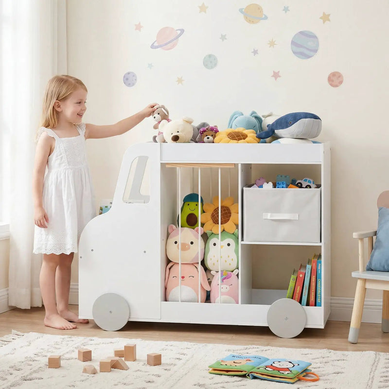Kids Toy Storage Organizer with Wheels and Stuffed Animal Bin by DirectDeals