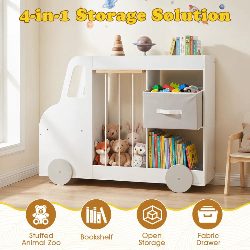 Kids Toy Storage Organizer with Wheels and Stuffed Animal Bin by DirectDeals