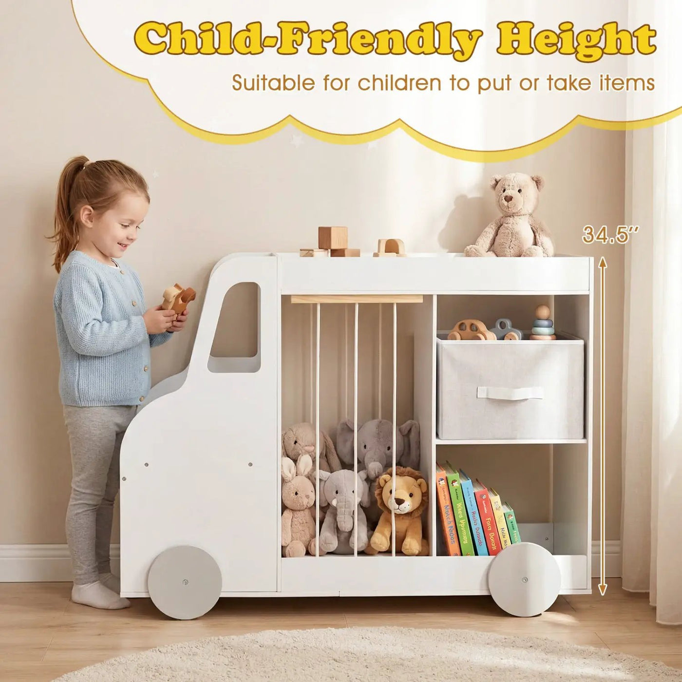 Kids Toy Storage Organizer with Wheels and Stuffed Animal Bin by DirectDeals
