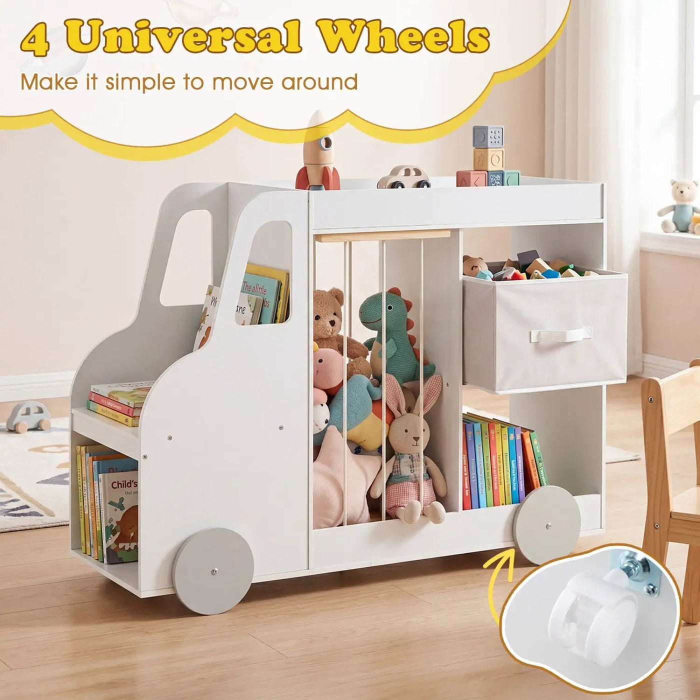 Kids Toy Storage Organizer with Wheels and Stuffed Animal Bin by DirectDeals