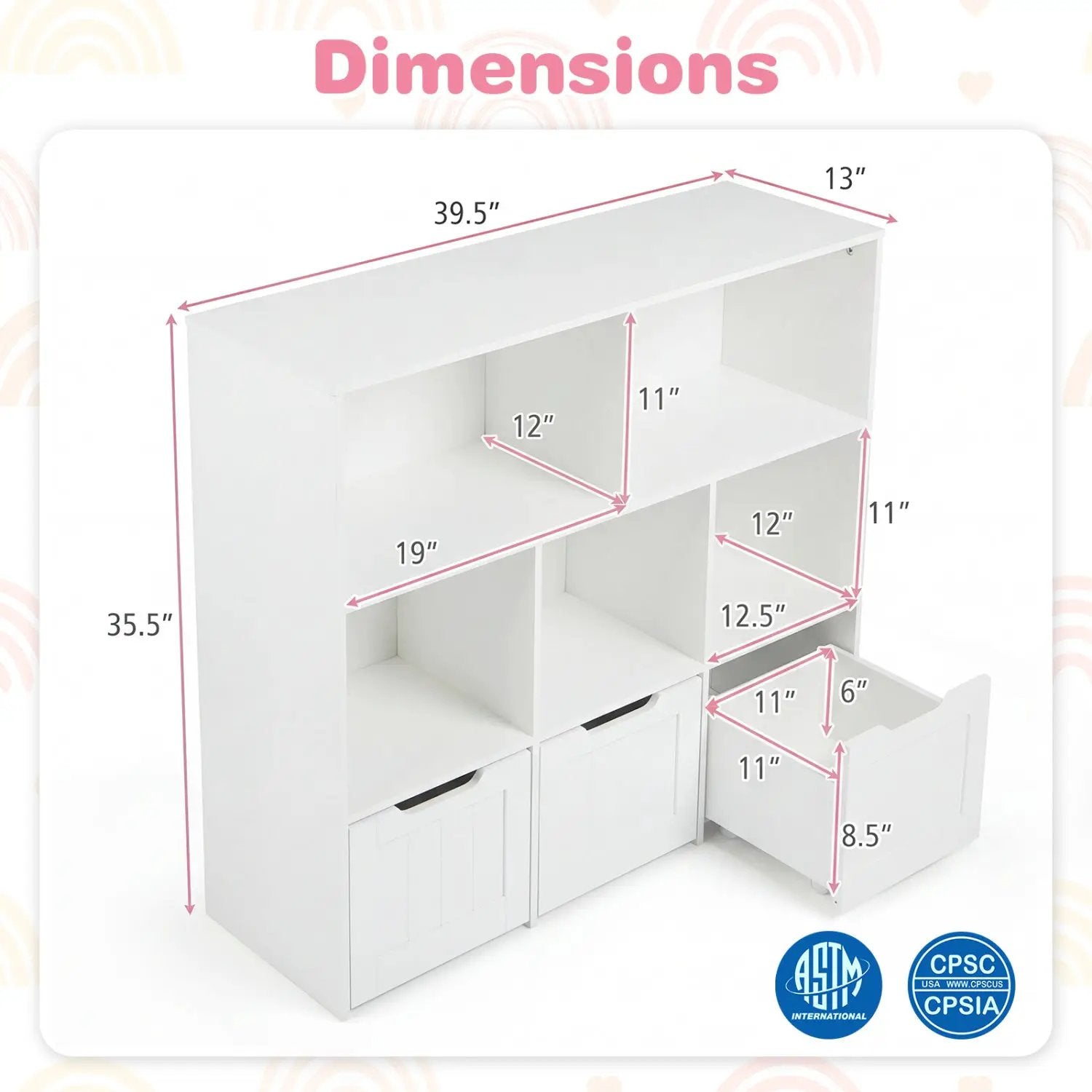 Kids Storage Organizer with 3 Drawers and 5 Cubbies by DirectDeals