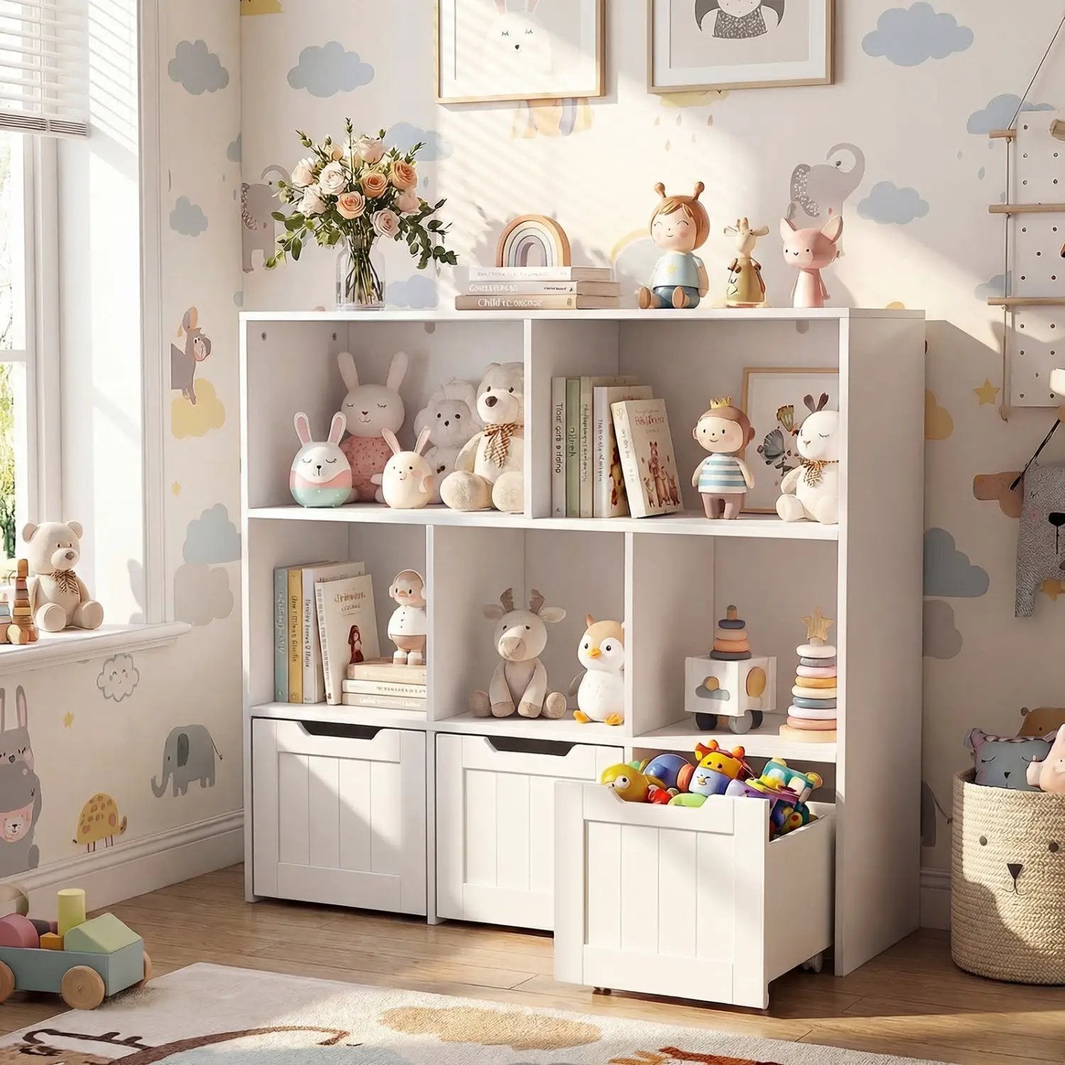 Kids Storage Organizer with 3 Drawers and 5 Cubbies by DirectDeals