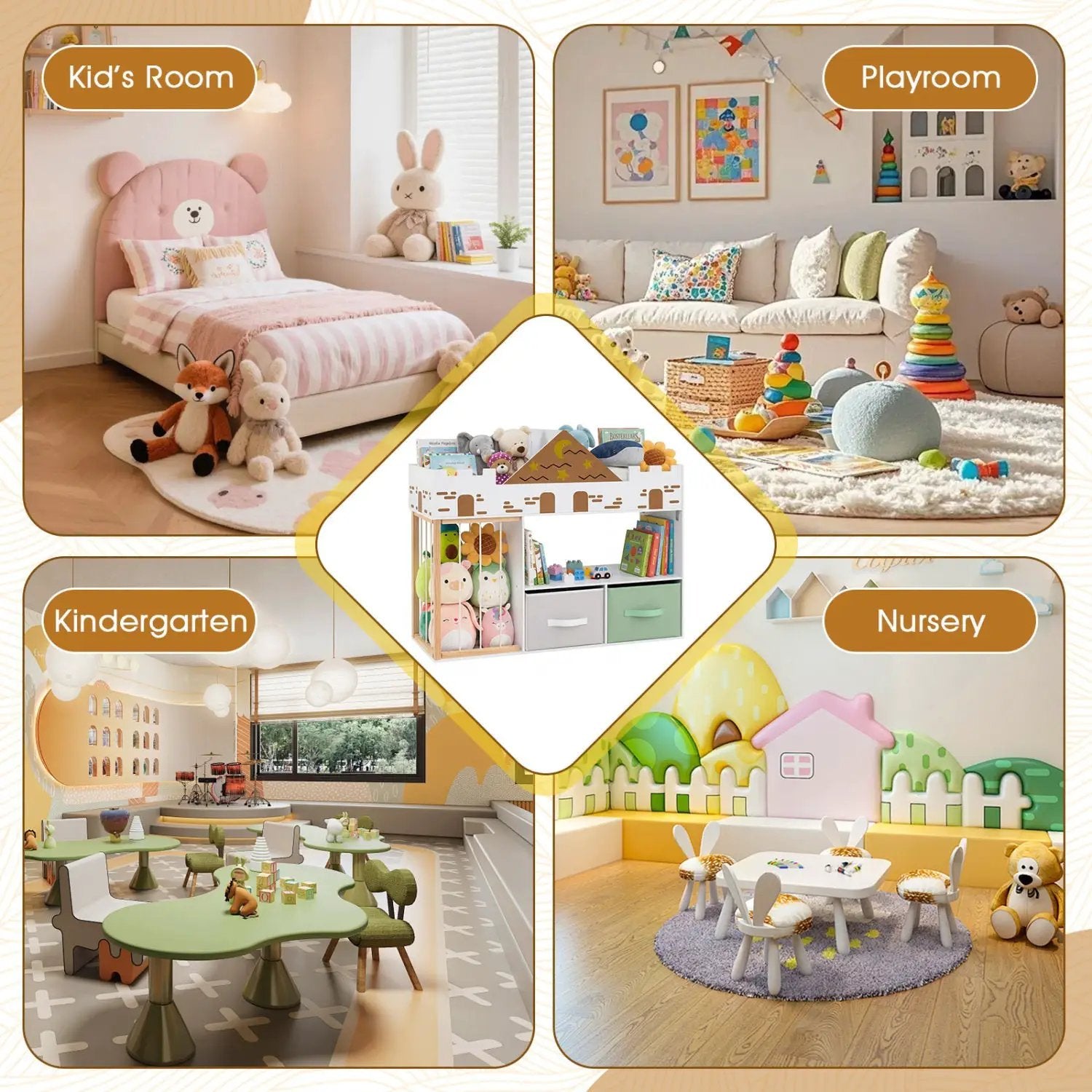 Kids Toy Storage Organizer with Stuffed Animal Holder by DirectDeals