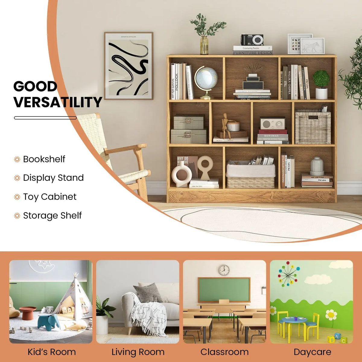 41 inches Wooden Toy Storage Organizer with 10 Cubes for Kids by DirectDeals