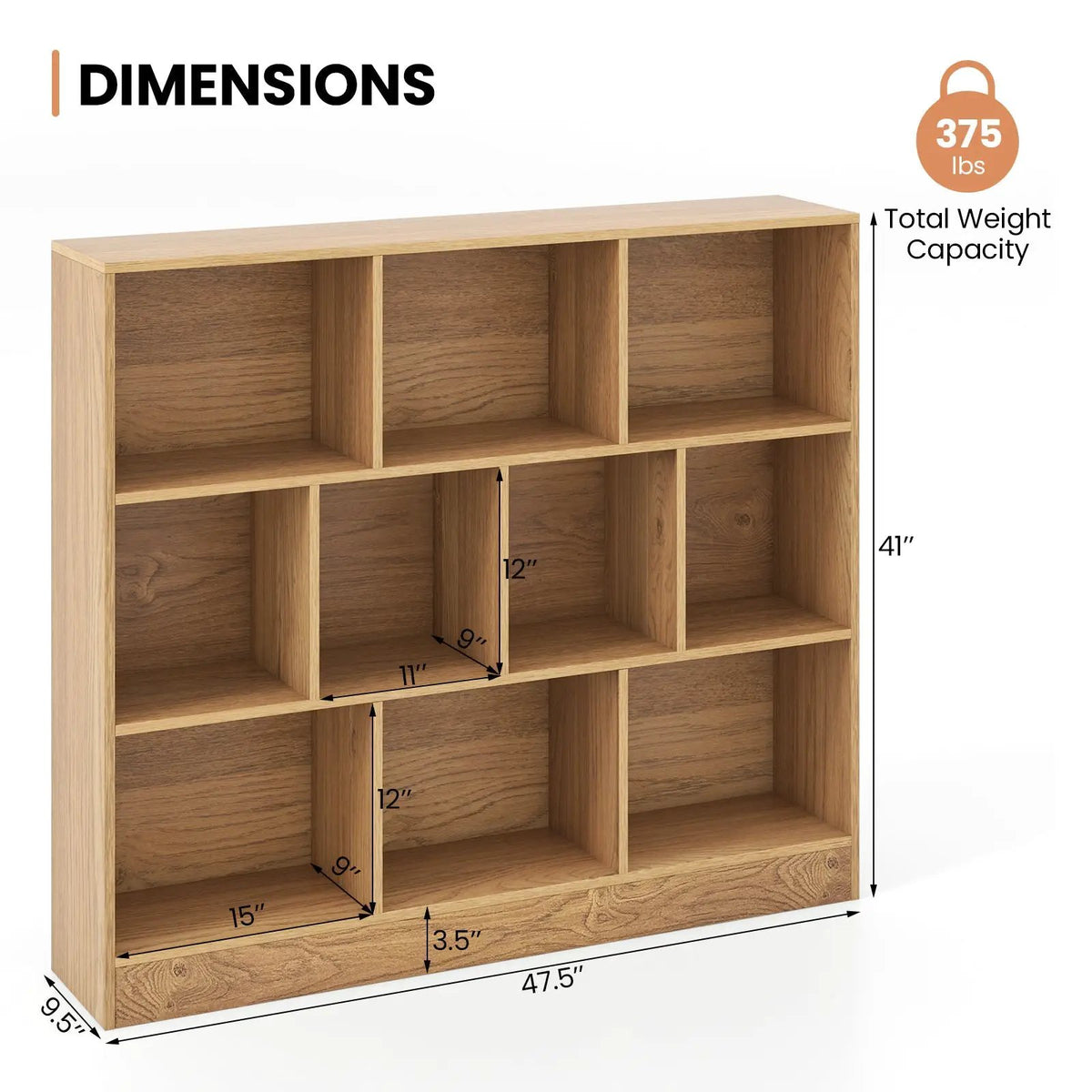 41 inches Wooden Toy Storage Organizer with 10 Cubes for Kids by DirectDeals